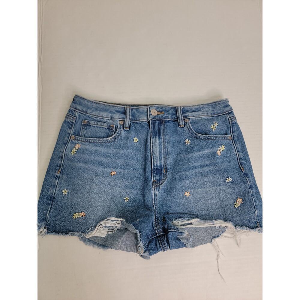 American Eagle Outfitters Light Wash Denim Shorts with Floral Embroidery